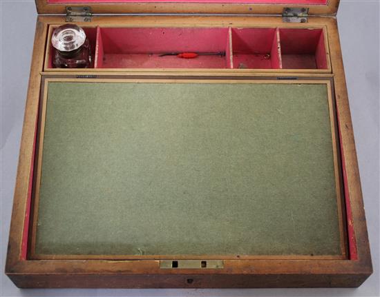 An early 19th century Tunbridgeware penwork writing slope, 12in.